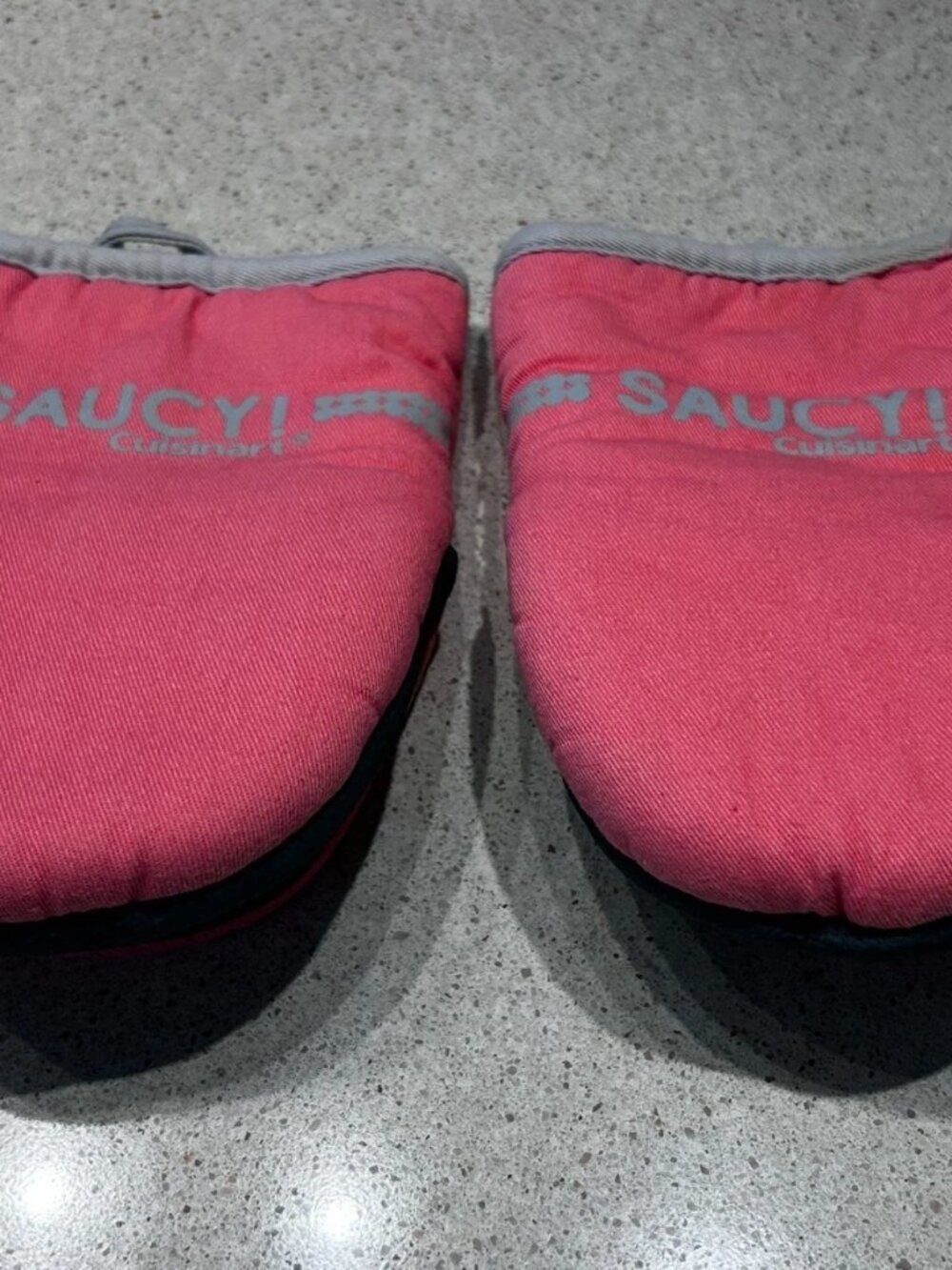 Cuisinart Saucy Pink Cloth Gray Silicone Grip Mini Oven Mitts Pinch Mitts Set